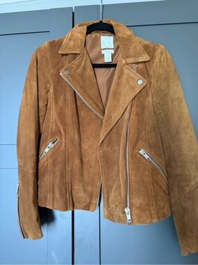 H&M Suede Moto Jacket - Cognac Brown